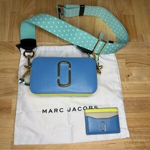 Marc Jacobs Blue and Neon Green Snapshot Crossbody Bag with Matching Cardholder